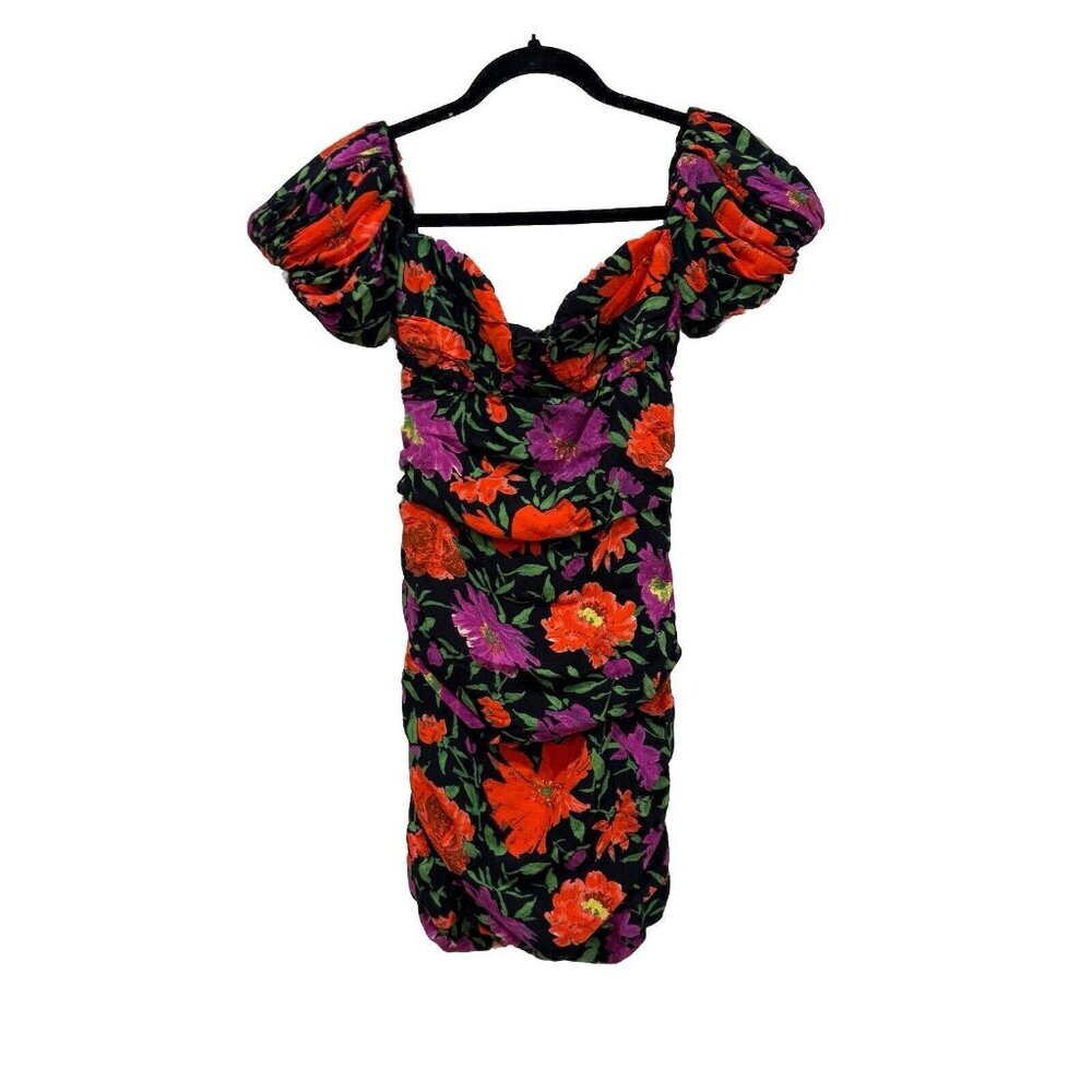 Women’s Zara Black Orange And Purple Floral Dress Size Small S Holiday Party